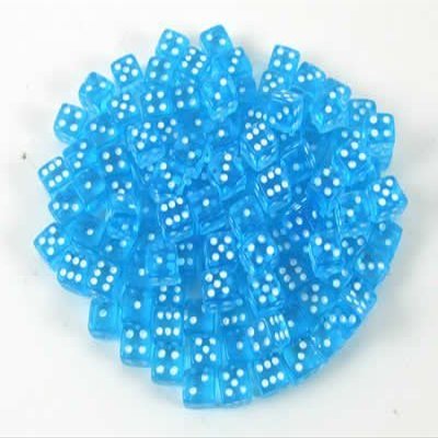 Aqua Transparent Dice with White Pips D6 5mm (13/64in) Pack of 250 Koplow Games