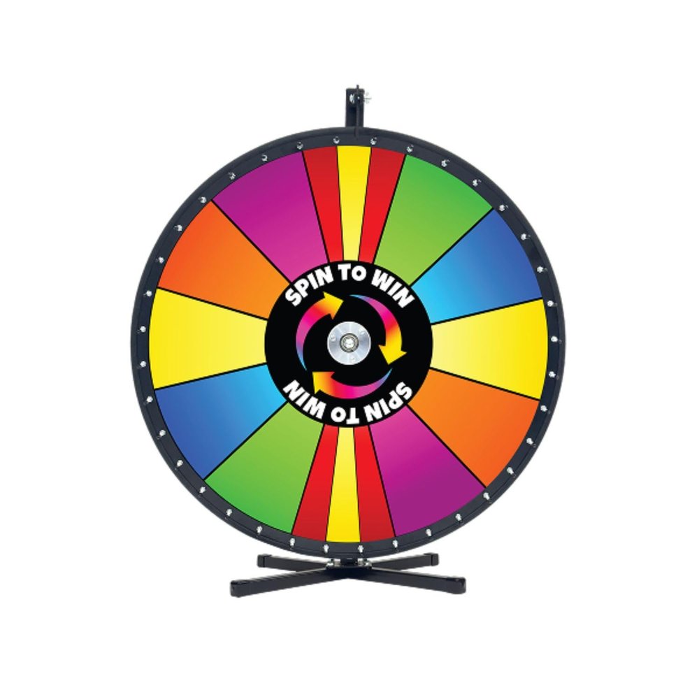 Spin to Win Table Stand Dry Erase Prize Wheel  36 Inch Desktop Spinning Game Wheel, Durable Wood Construction, Balanced for Fair Odds, Trade Show Raffle Event, Special Sections