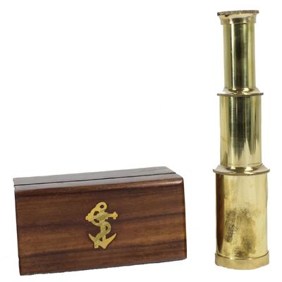 6" Brass Pirate Telescope with Wooden Nautical Box