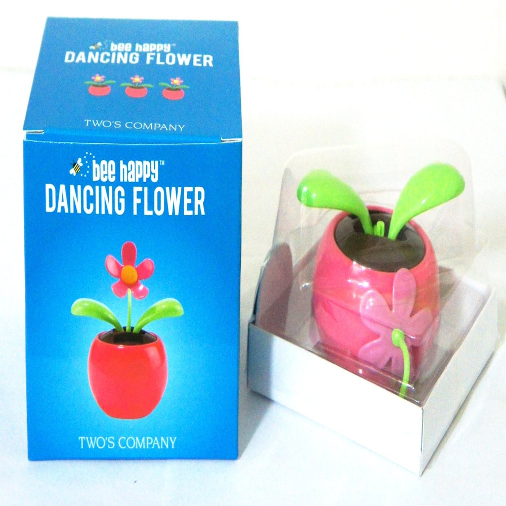 Solar Powered bee happy DANCING FLOWER (PINK COLOR TUB)