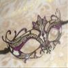Black Majestic with Purple Glitter Princess Venetian Masquerade Mask with Pink Diamonds view 1