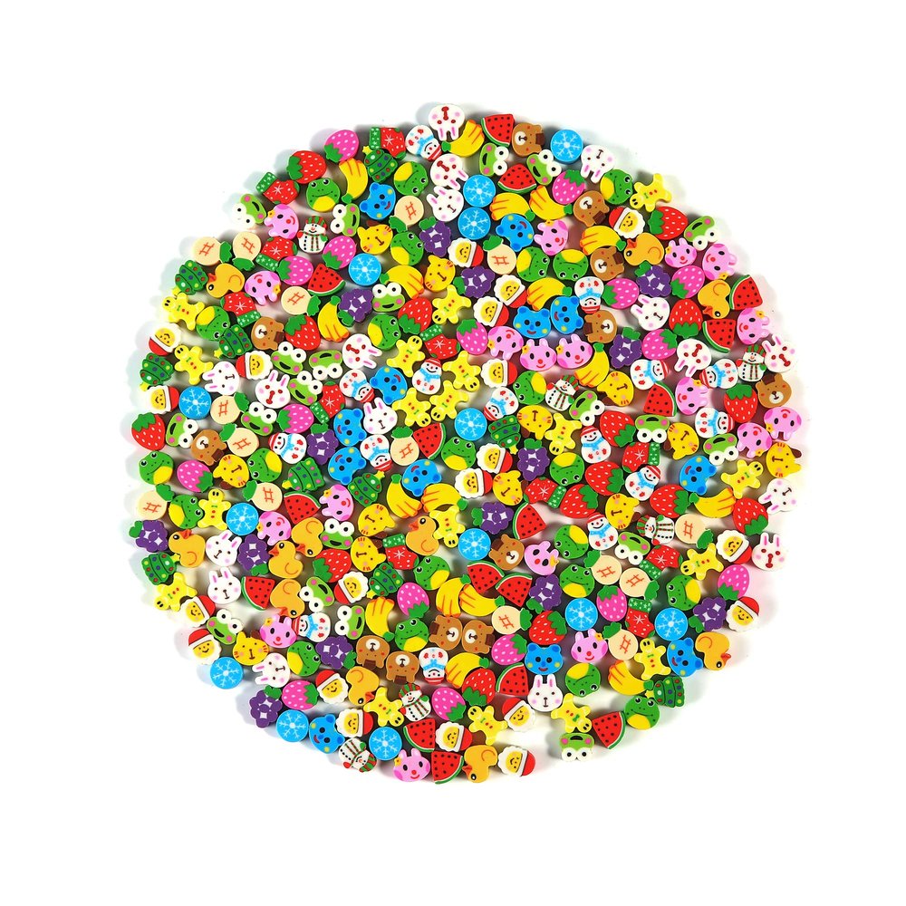 300PCS Mini Christmas Fruit Animal Erasers,Assorted Novelty Pencil Erasers for Kids Party Favors School Student Prizes Gift
