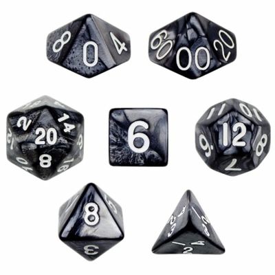 7 Die Polyhedral Dice Set - Smoke (Black Pearl) with Velvet Pouch by Wiz Dice