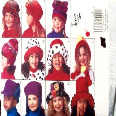 Butterick Pattern 3592 ~ Children's Hats, Small-Medium-Large