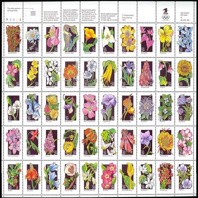 Wildflowers (Sheet of 50) 29 Cent US Postage Stamps 1992 Scott 2647-2696
