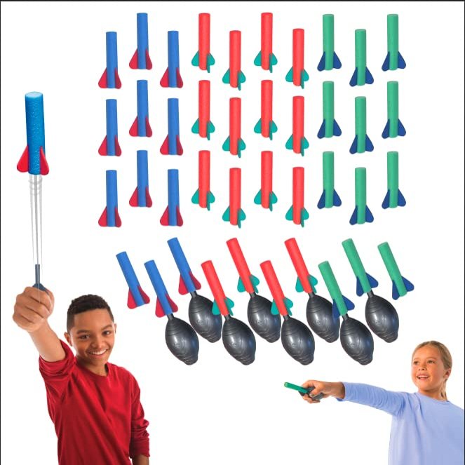 Stomp Rocket Squeeze Rocket 8 Player Party Pack - Includes 8 Launchers, 40 Soft Foam Rockets - Rocket Launcher STEM Gift - Ages 4 & Up - Fun Backyard & Outdoor Kids Toys Gifts for Boys & Girls