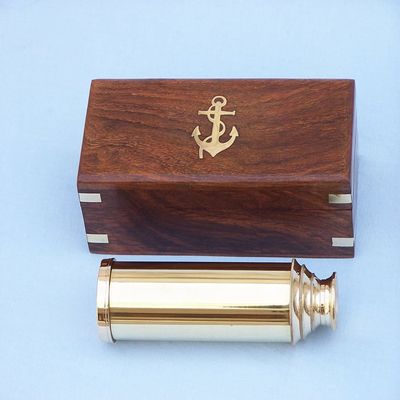 Hampton Nautical Captain's Brass Spyglass Telescope with Rosewood Box, 15", Brass