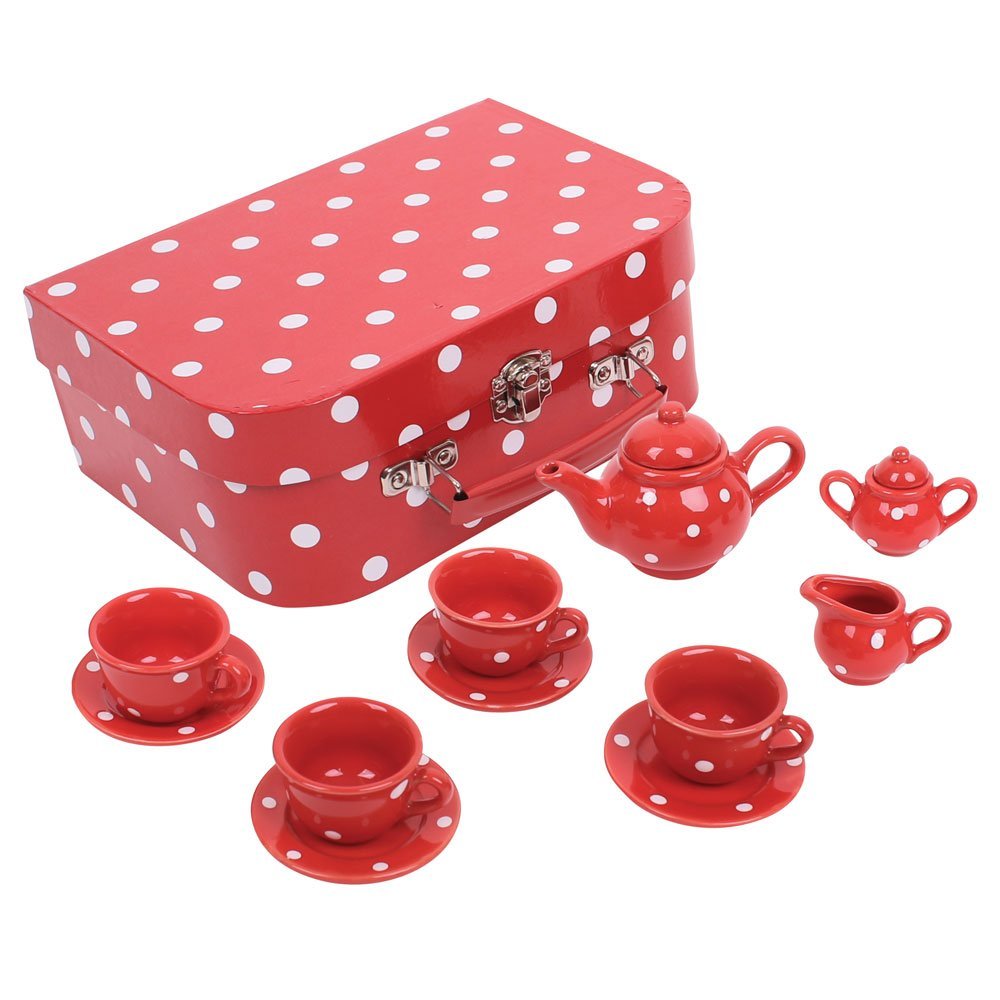 Bigjigs Toys Red Polka Dot Porcelain Tea Set