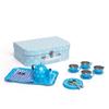 Bigjigs Toys Blue Polka Dot Kids Tea Set with Carry Case - 15 Piece Tin Children's Tea Set for Pretend Play with Matching Tray & Carry Basket, Boys & Girls Tea Set view 1