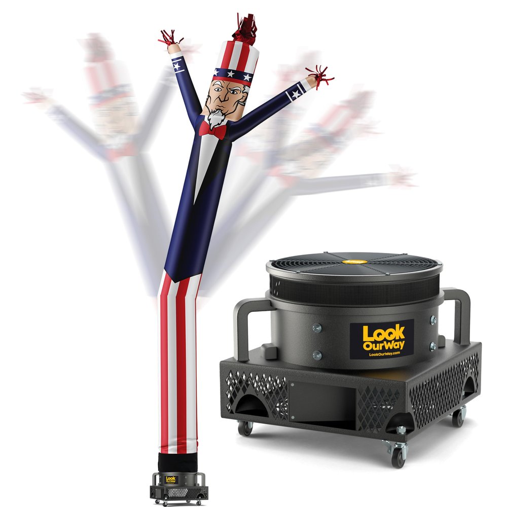 LookOurWay Air Dancers Wacky Waving Inflatable Tube Man Set - 20 Feet Tall Inflatable Dancing Man with Blower for Business Advertising - 4th of July Patriot Theme - Uncle Sam