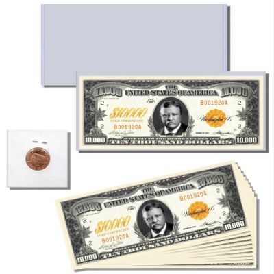 13pc. Novelty Money Gift Set featuring $10,000 Gold Cerificate Bill