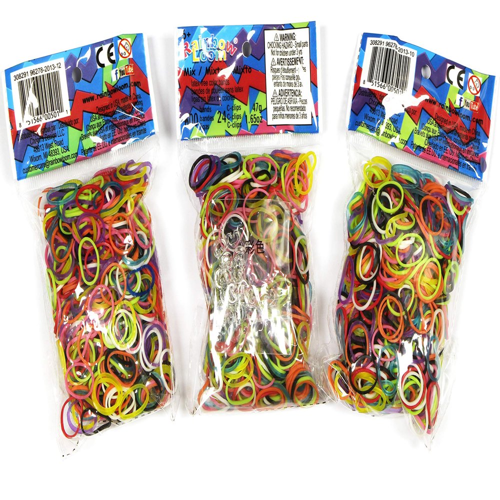 Rainbow Loom Mega Lot! 1800 ct Mixed Bands (Yellow, Green, White, Purple, Turquoise, Red, Black) - Elastic Bands