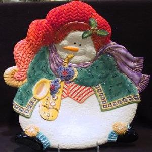Fitz and Floyd Snowman Jamboree Centerpiece Bowl Rare