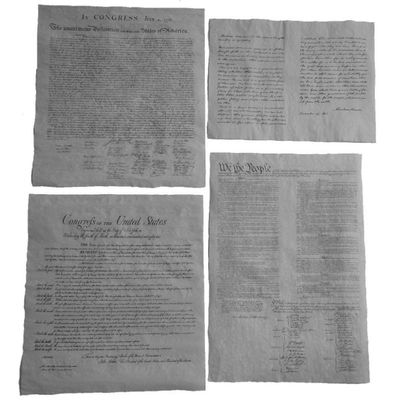 4 Major U.S. History Documents - Bill of Rights (23 X 29), Declaration of Independence (23 X 29), Constitution of the U.S. (23 X 29), Abraham Lincoln Gettysburg Address (13.5 X 10.75). High Quality Replica of Historical Document.