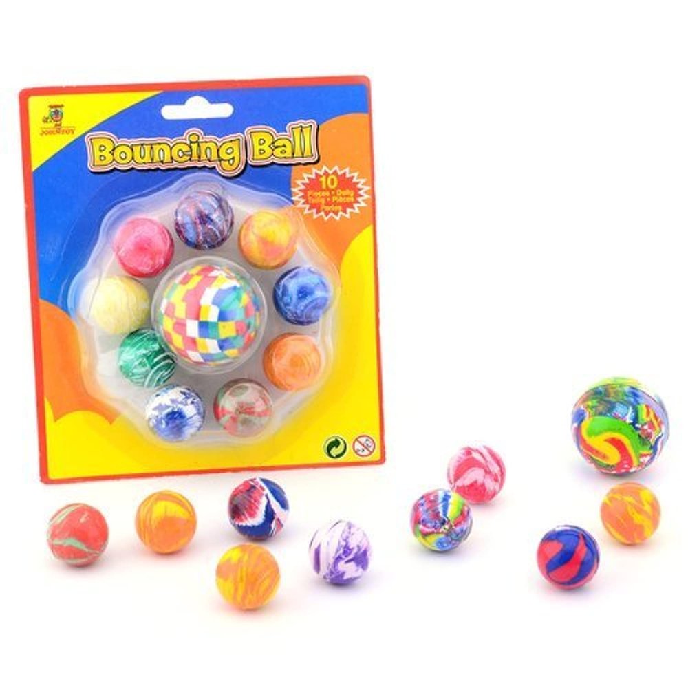 JOHNTOY Bouncy Balls Marble Set 10 Pieces Children's Birthday Party Multi-Coloured