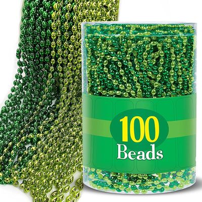 Amscan Green Bead Assorted Sizes Plastic Party Necklaces Pack - (Pack Of 100) - Fun & Vibrant Accessory For Celebrations & Events