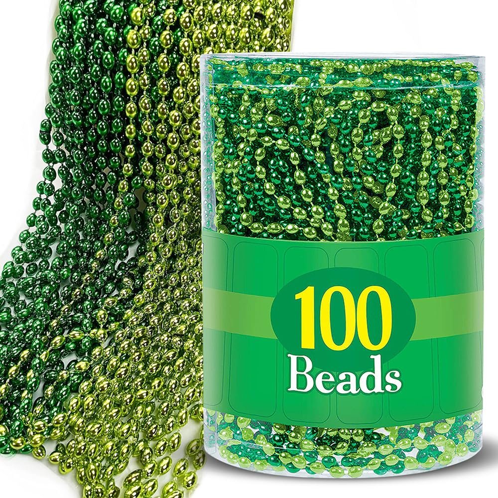 Amscan Green Bead Assorted Sizes Plastic Party Necklaces Pack - (Pack Of 100) - Fun & Vibrant Accessory For Celebrations & Events