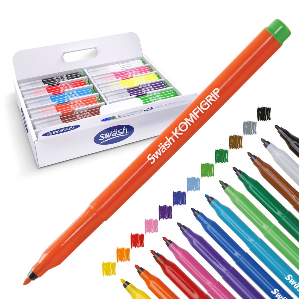 Swash TC300F Komfigrip Colouring Pens, Class Tray, Fine Tip (Pack of 300)