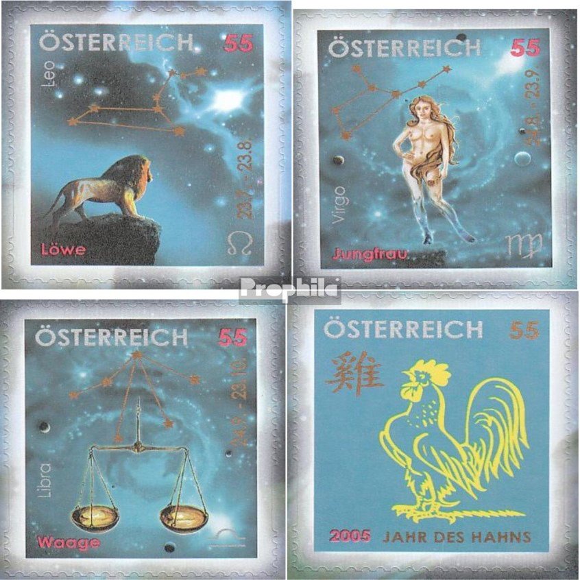 Austria 2539-2542 (Complete.Issue.) 2005 Zodiac (Stamps for Collectors) Astrology/Zodiac Sign