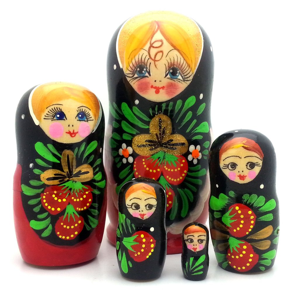 BuyRussianGifts Original Nesting Dolls Traditional Russian Hand Carved Hand Painted 5 Piece Doll Set / 5" Tall