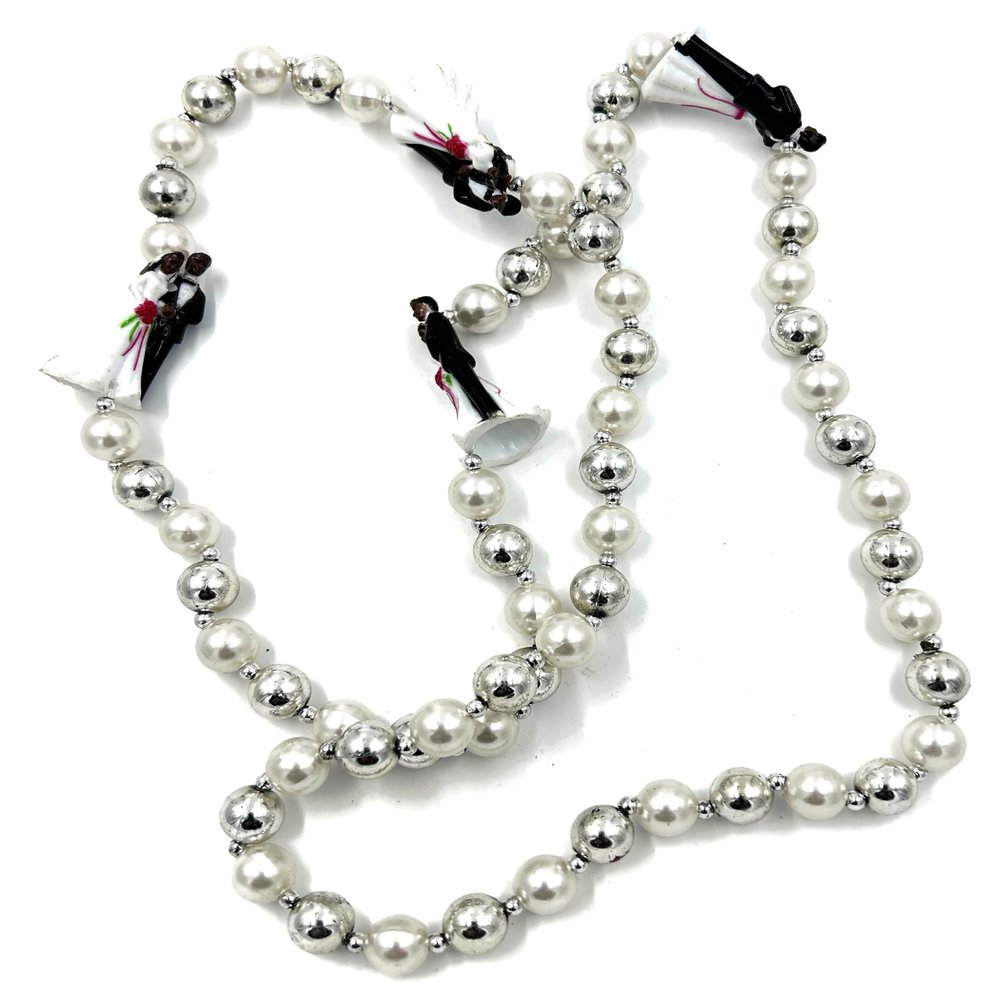 Wedding Couple Silver Beads Mardi Gras Bead Necklace New Orleans Beads Bayou Cajun Creole Party