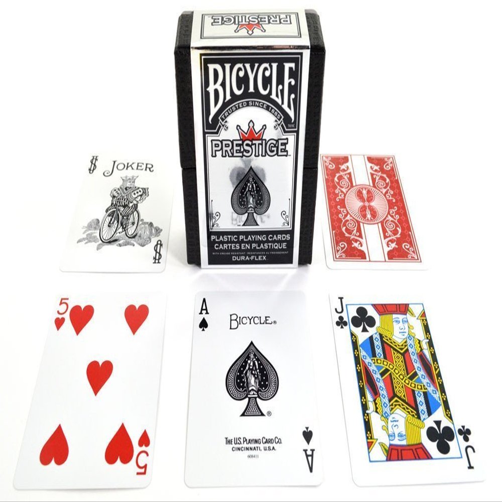 2 Decks Bicycle Prestige Poker Size Playing Cards Red and Blue 100% Plastic