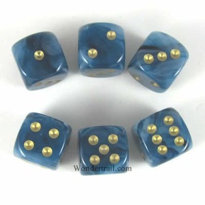 Wondertrail Teal Phantom with Gold Pips 16mm D6 Dice Set of 6 WCX27689E6