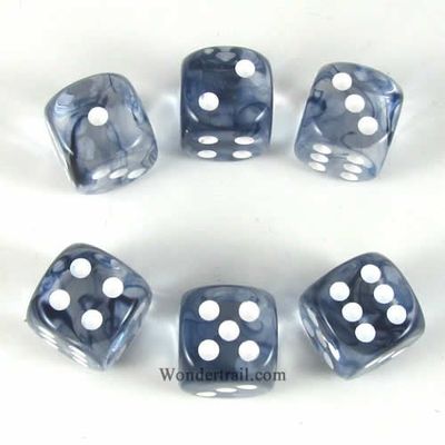 Wondertrail Black Nebula with White Pips 16mm D6 Dice Set of 6 WCX27608E6