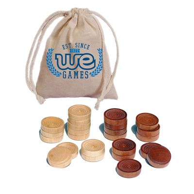 WE Games Wood Backgammon Chips with Cloth Pouch - Brown & Natural 1.5 in. Diameter