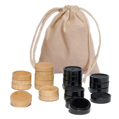 WE Games Wood Backgammon Chips with Cloth Pouch - Black & Natural 1.5 in. Diameter