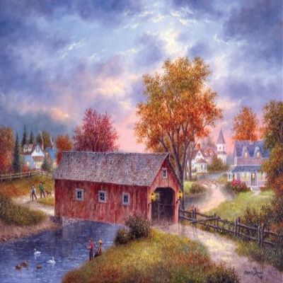 Autumn Daze - Outdoor Barn Sunset Scene - 1000 pc Jigsaw Puzzle