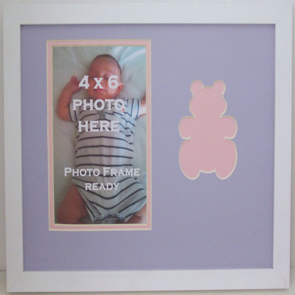 Wall Mount Childrens Nursery Pink & Purple Teddy Bear Infant Girl Photo Frame 8x10 Hold 4x6 Photo White Wood Frame