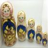 BuyRussianGifts Russian Gold Church Nesting Dolls Wood Burned Hand Carved Hand Painted 5 Piece Doll Set 7" Tall view 3