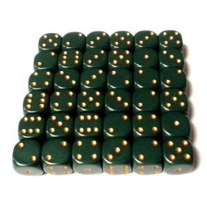 Chessex CHX25815 D6-12 mm. Opaque Dice, Dusty Green - Copper, 36 Ct. Pack of 4