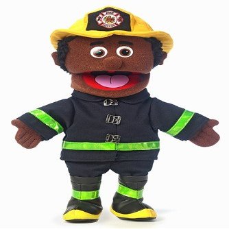 14" Fireman, Black Male, Hand Puppet