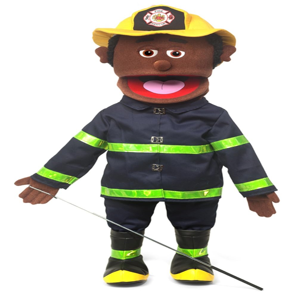 25" Fireman, Black Male, Full Body, Ventriloquist Style Puppet