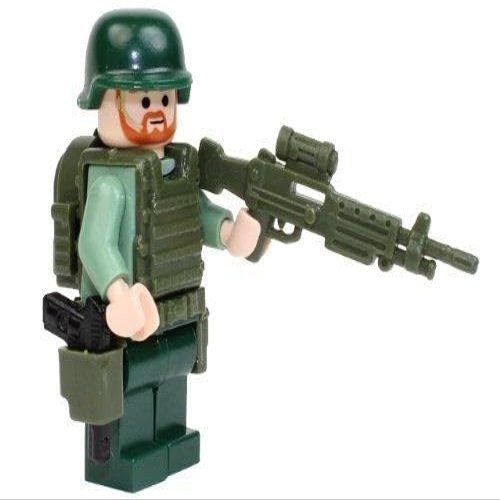 Custom Army Builder Military Minifigure - Woodland Green Commando Machine Gunner