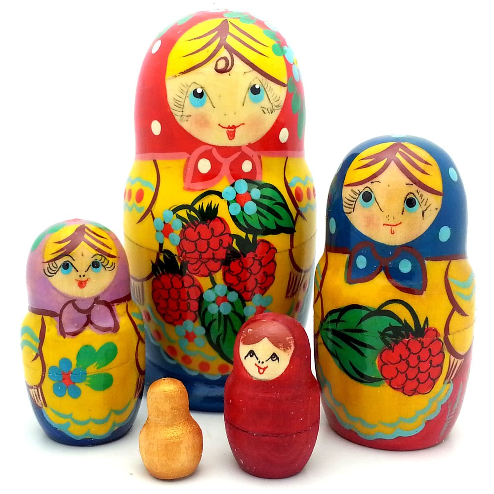 BuyRussianGifts Russian Traditional Matryoshka with Strawberry Hand Painted Nesting Doll Set of 5/4" Tall