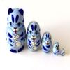 1.25" Tall Blue Cat with Mouse Mini Nesting Dolls Russian Hand Carved Hand Painted 5 Piece Matryoshka Set view 1