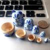 1.25" Tall Blue Cat with Mouse Mini Nesting Dolls Russian Hand Carved Hand Painted 5 Piece Matryoshka Set view 4