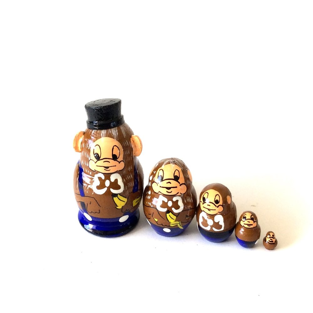 BuyRussianGifts 1.25" Tall Monkey MINI Nesting Dolls Russian Hand Carved Hand Painted 5 Piece Matryoshka in Each Set