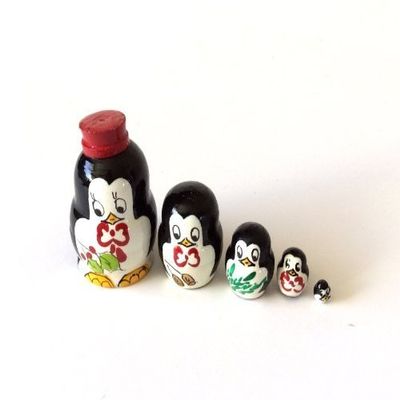 1.25" Tall Penguin Mini Nesting Dolls Russian Hand Carved Hand Painted 5 Piece Matryoshka Set