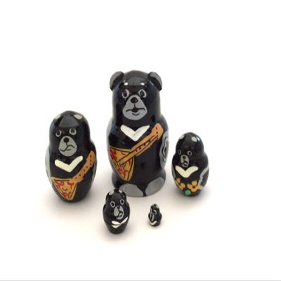 1.25" Tall Bear Mini Nesting Dolls Russian Hand Carved Hand Painted 5 Piece Matryoshka Set