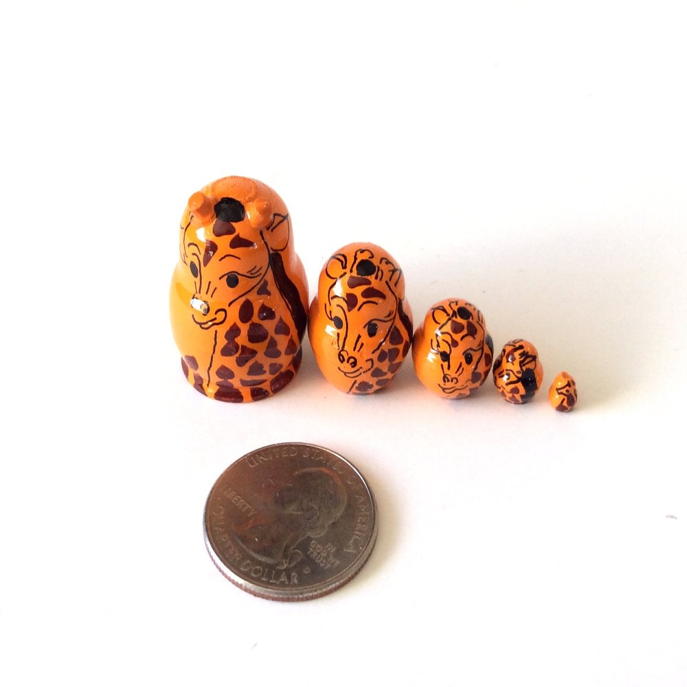 BuyRussianGifts 1.25" Tall MINI Giraffe Hand Painted Nesting Doll Signed