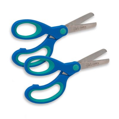 Leftys Left Handed Scissors for Kids Ages 3-8 Blue - Blunt Tip Stainless Steel Soft Grip - Back to School, Preschool Training, General Purpose - Gifts for Left-Handed People, Lefty Students & Childs