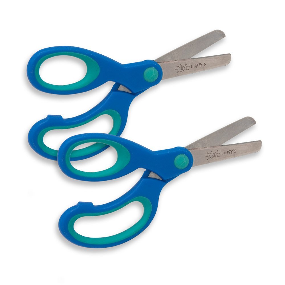 Leftys Left Handed Scissors for Kids Ages 3-8 Blue - Blunt Tip Stainless Steel Soft Grip - Back to School, Preschool Training, General Purpose - Gifts for Left-Handed People, Lefty Students & Childs