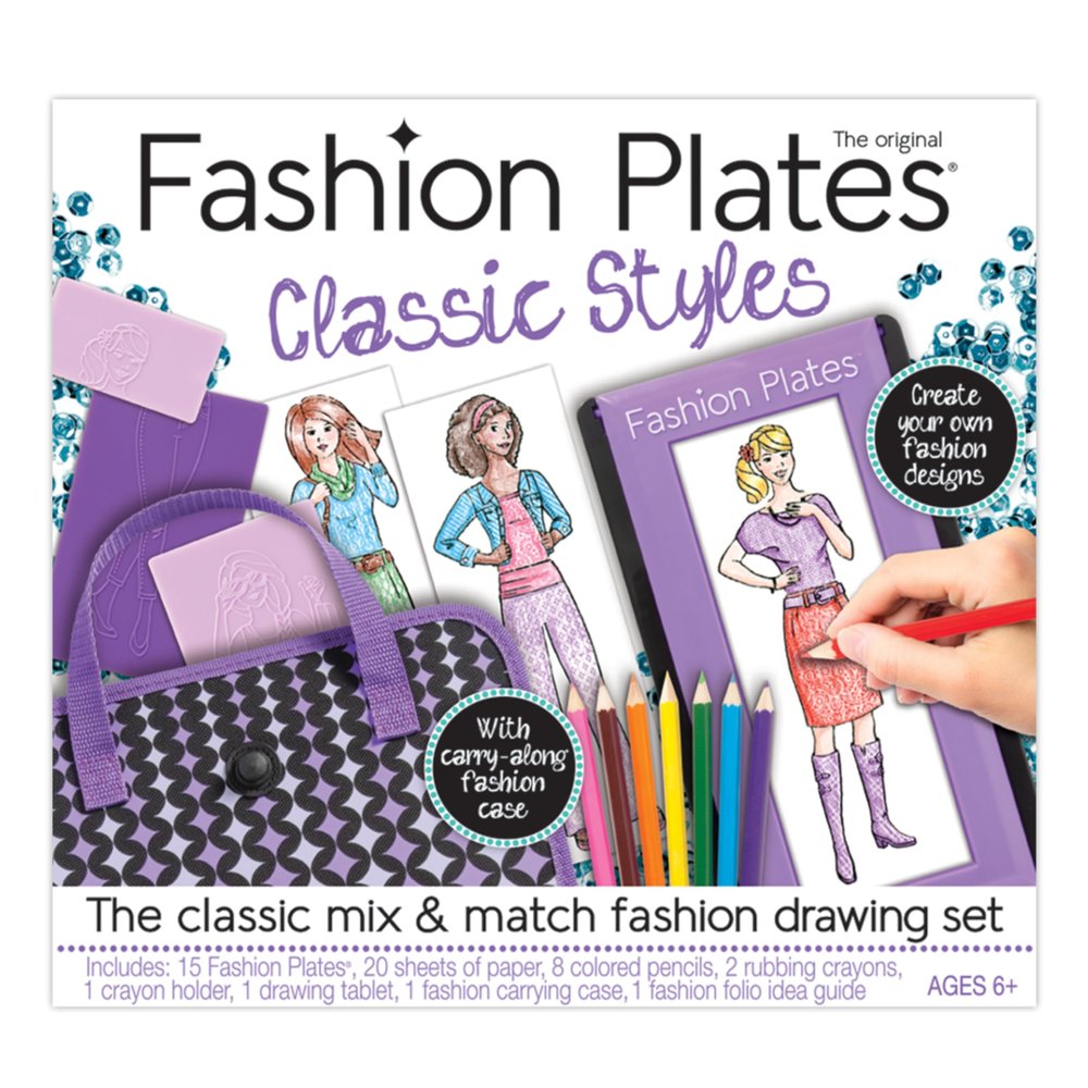 Fashion Plates Classic Girls Fashion, Mix-and-Match Drawing Kit, Arts and Crafts, Coloring, Art Supplies, Craft Supplies, Stencils, Crayons Included, Create Your Own Fashion Designs, Ages 6+