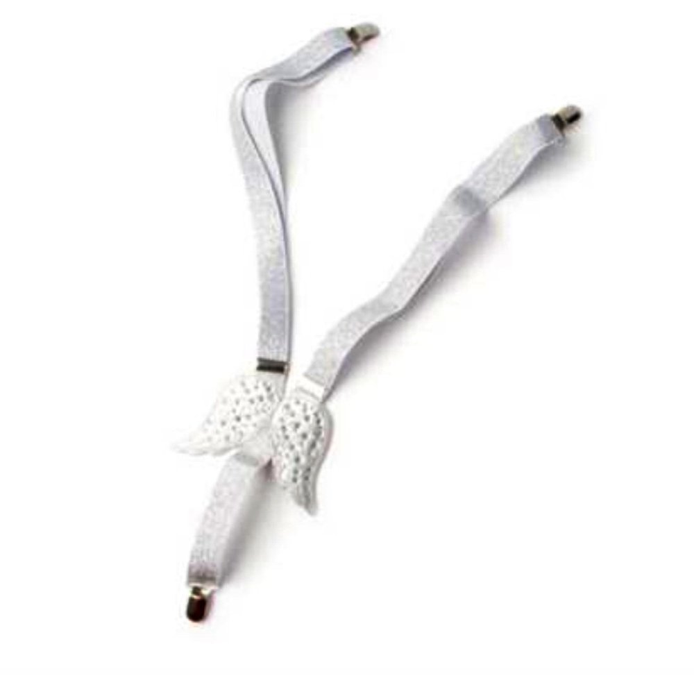 Claire's Glitter Suspenders with Crystal Studded Angel Wings - White