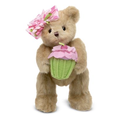 Bearington Casey Teddy Bear Cupcake Birthday Plush - 10" Brown Birthday Stuffed Animal with Soft Faux Fur Wearing A Hair Bow and Plush Cupcake - Adorable Bear Stuffed Animal Gift for Toddlers and Kids