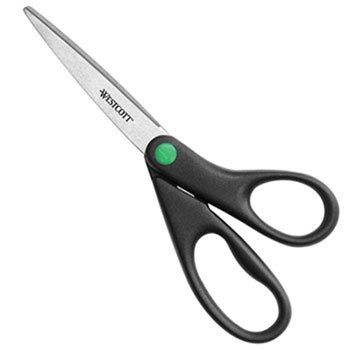 Westcott KleenEarth Recycled Stainless Steel Scissors, 8quot; Straight, Black - one Pair of Scissors.